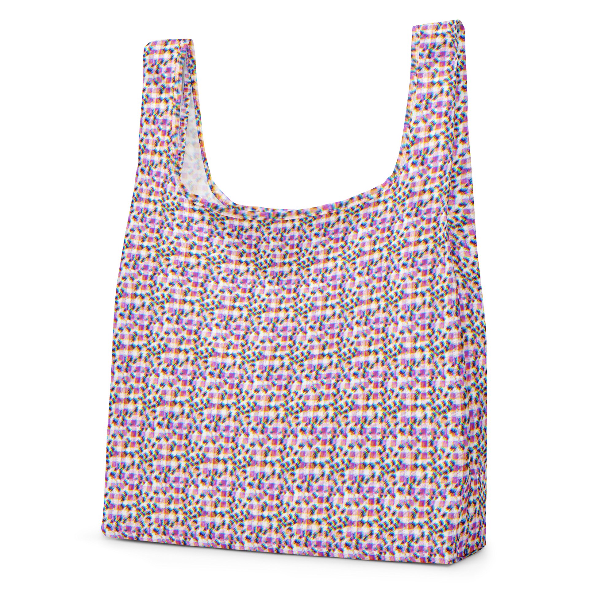 “ant picnic” glitchy pixel ants gingham pattern reusable shopping bag product image (3)