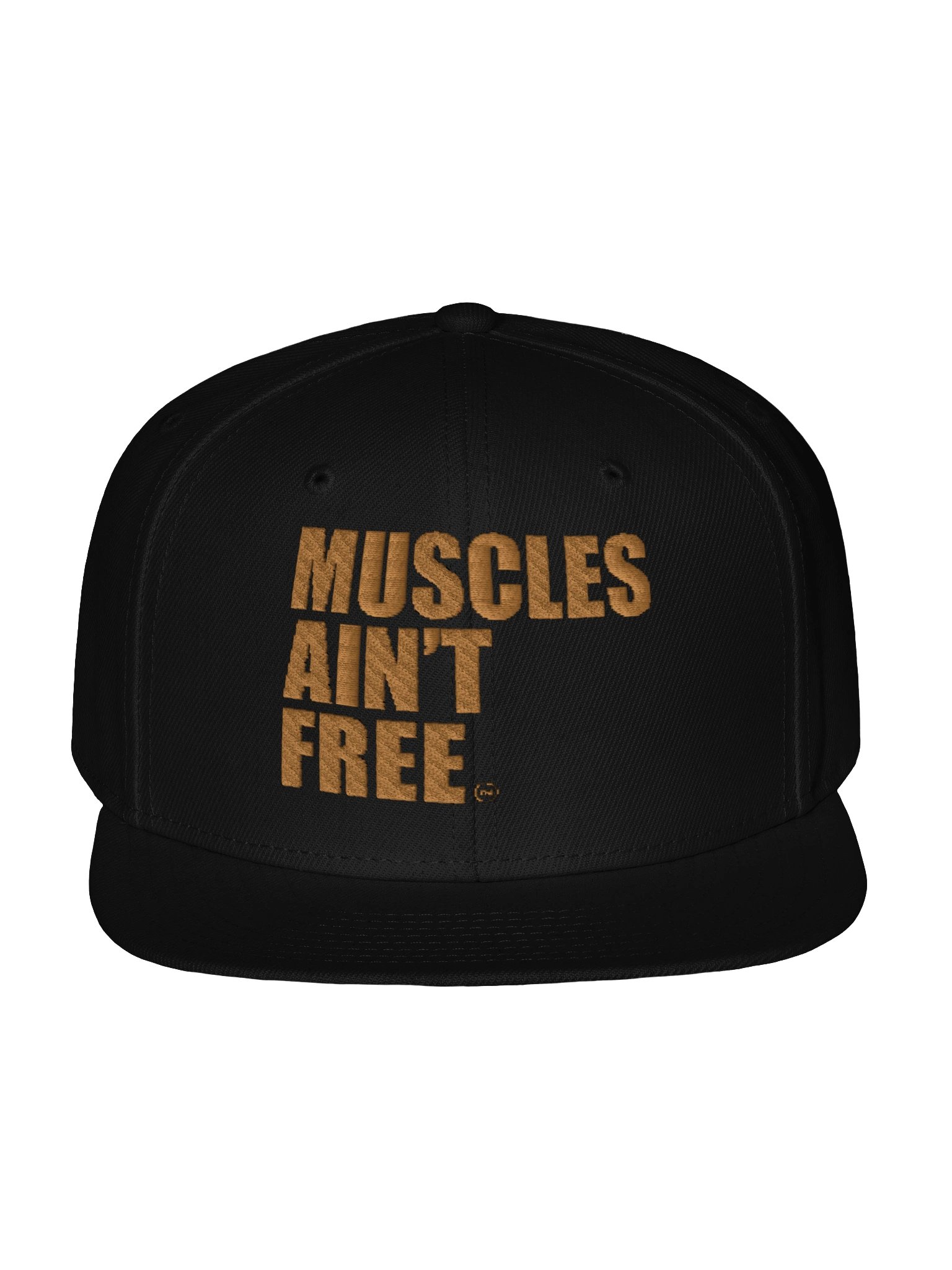Product Title: The "Muscles Ain't Free" Minimalist Gold Flat-Bill Snapback Cap (Otto Cap) product image (10)