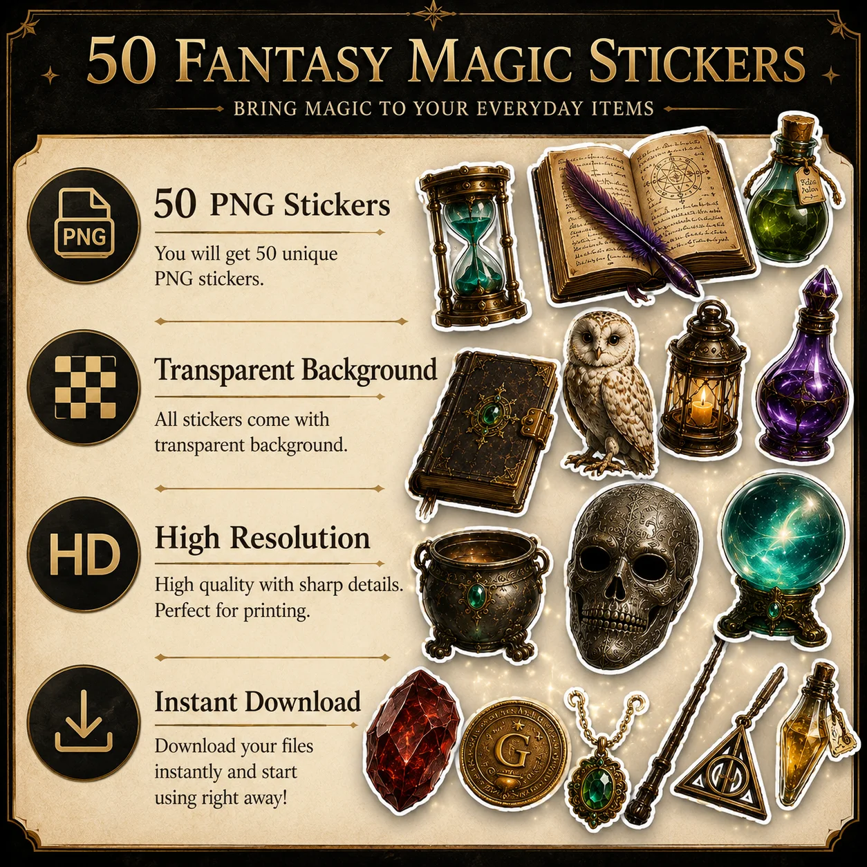 50 Fantasy Magic Stickers – Digital Bundle product image (4)