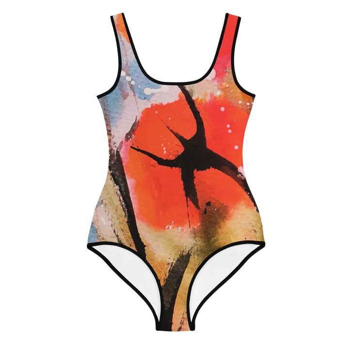 orginal painting printed on swimsuit, watercolour poppies, abstract product image (1)