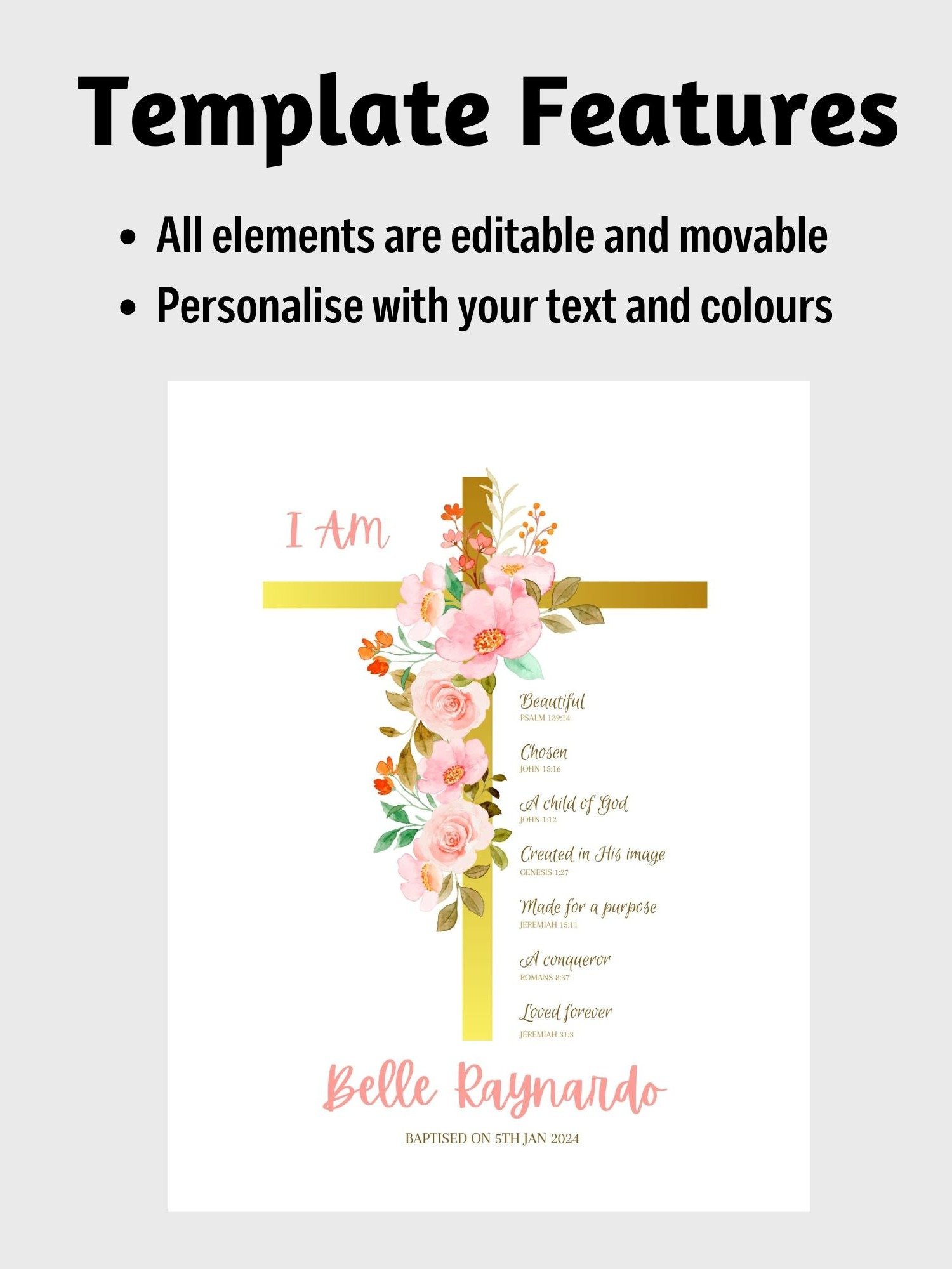 Pink Flowers On Crucifix Baptism Canva Template product image (5)