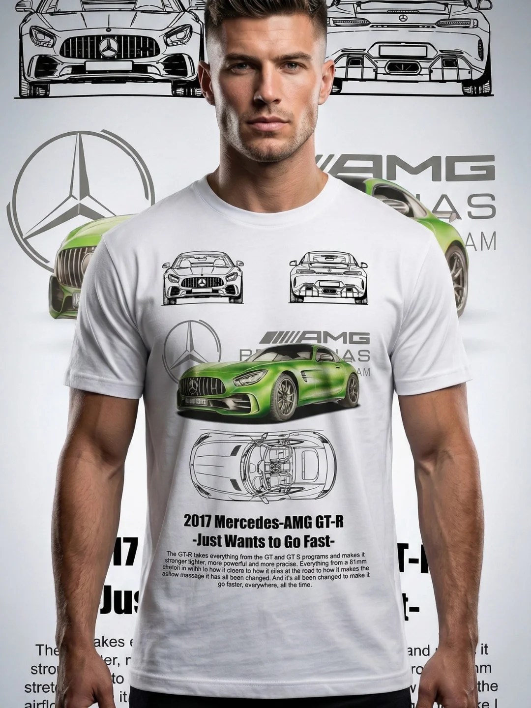 Mercedes-AMG GT-R T-Shirt | Beast of the Green Hell Blueprint Graphic Tee | AMG Collector Racing Shirt product image (1)