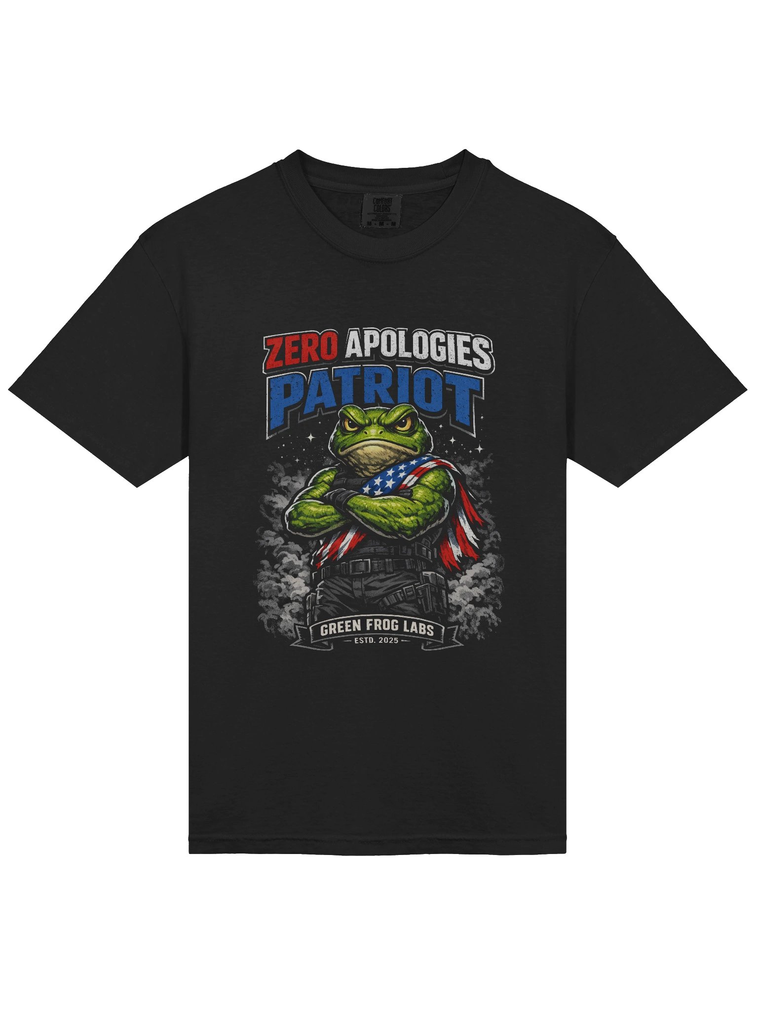 Patriot Frog T-Shirt - Zero Apologies American Flag Frog Black Tee product image (3)