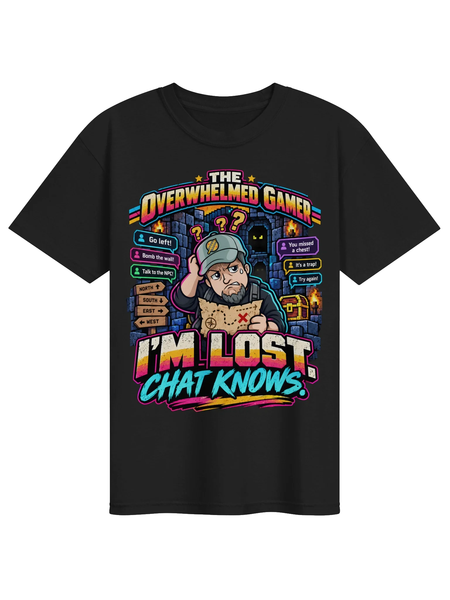 I'm Lost. Chat Knows. – Retro Gamer T-Shirt | The Overwhelmed Gamer, official Overwhelmed Gamer merch item