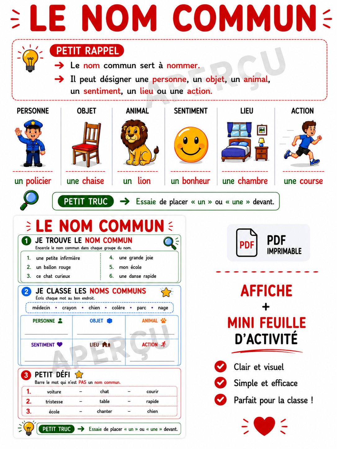 Le nom commun – Affiche + mini feuille d’activité | Un prof et sa guitare product image (1)