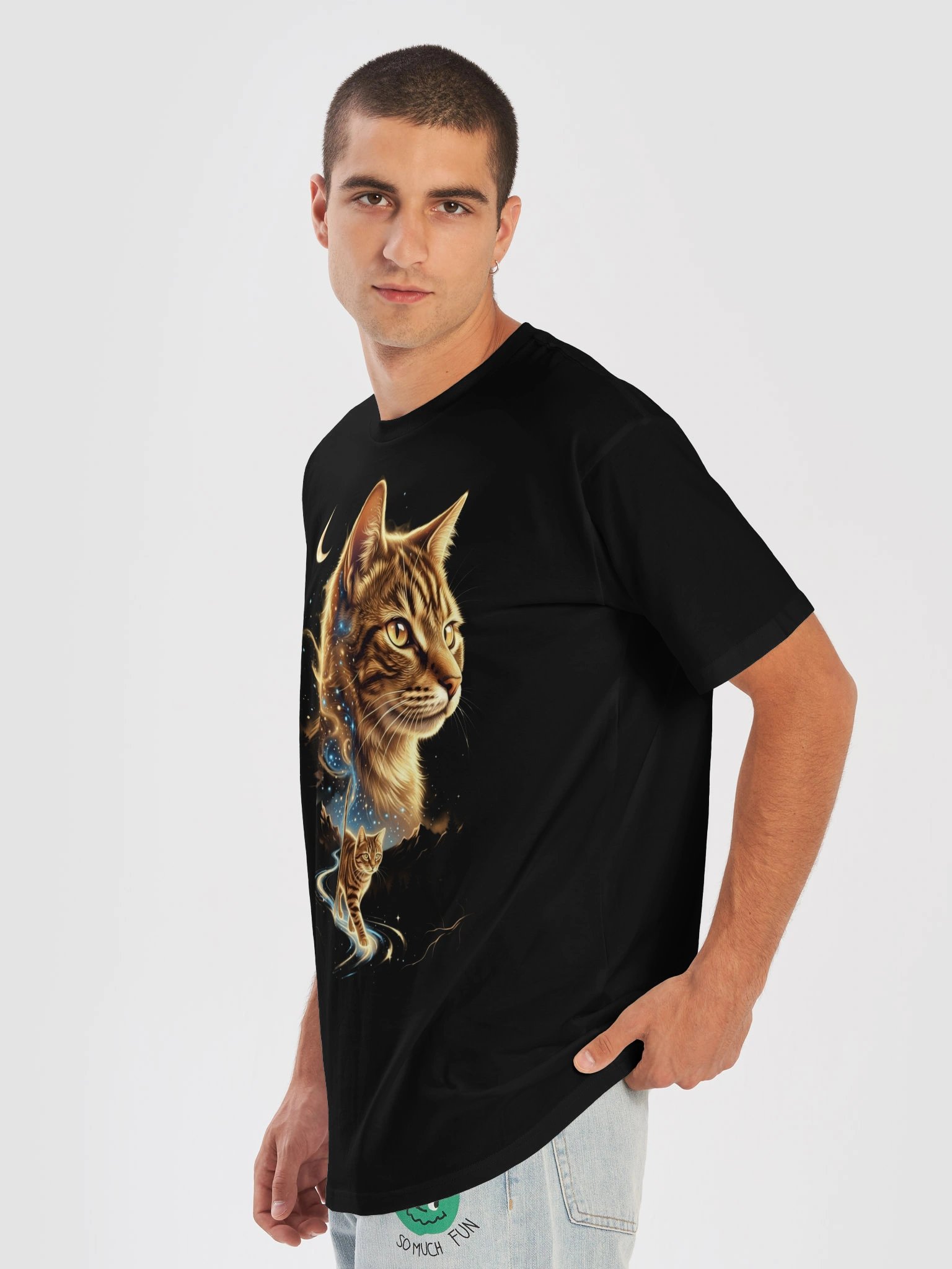 Cosmic Cat T-Shirt – Magical Galaxy & Moon Design product image (1)