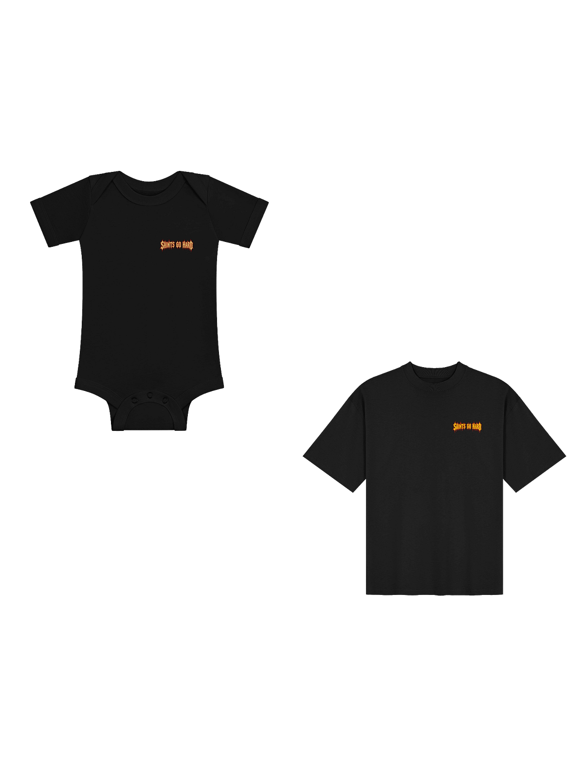 Saints Go Hard dad tee and baby onesie set