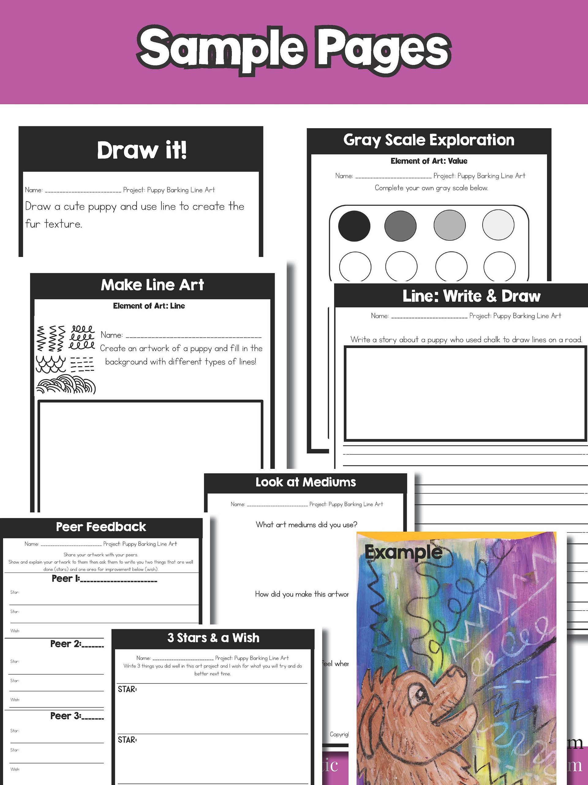 Kindergarten Art Activity Puppy Line Art Lesson Types of Lines Art Project product image (10)