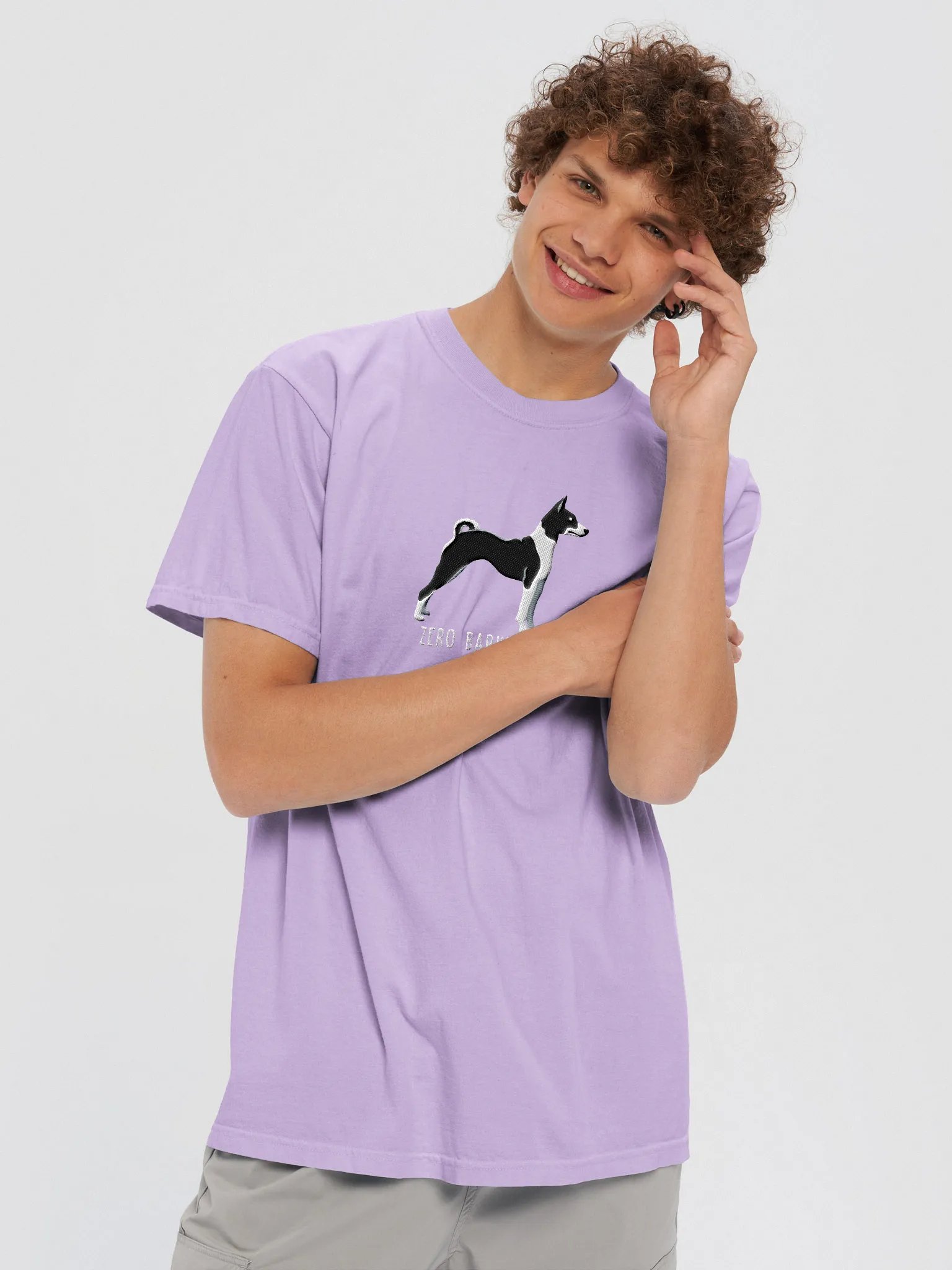 Zero Barks Given T-Shirt(Embroidered) of a Basenji(Black & White) product image (2)