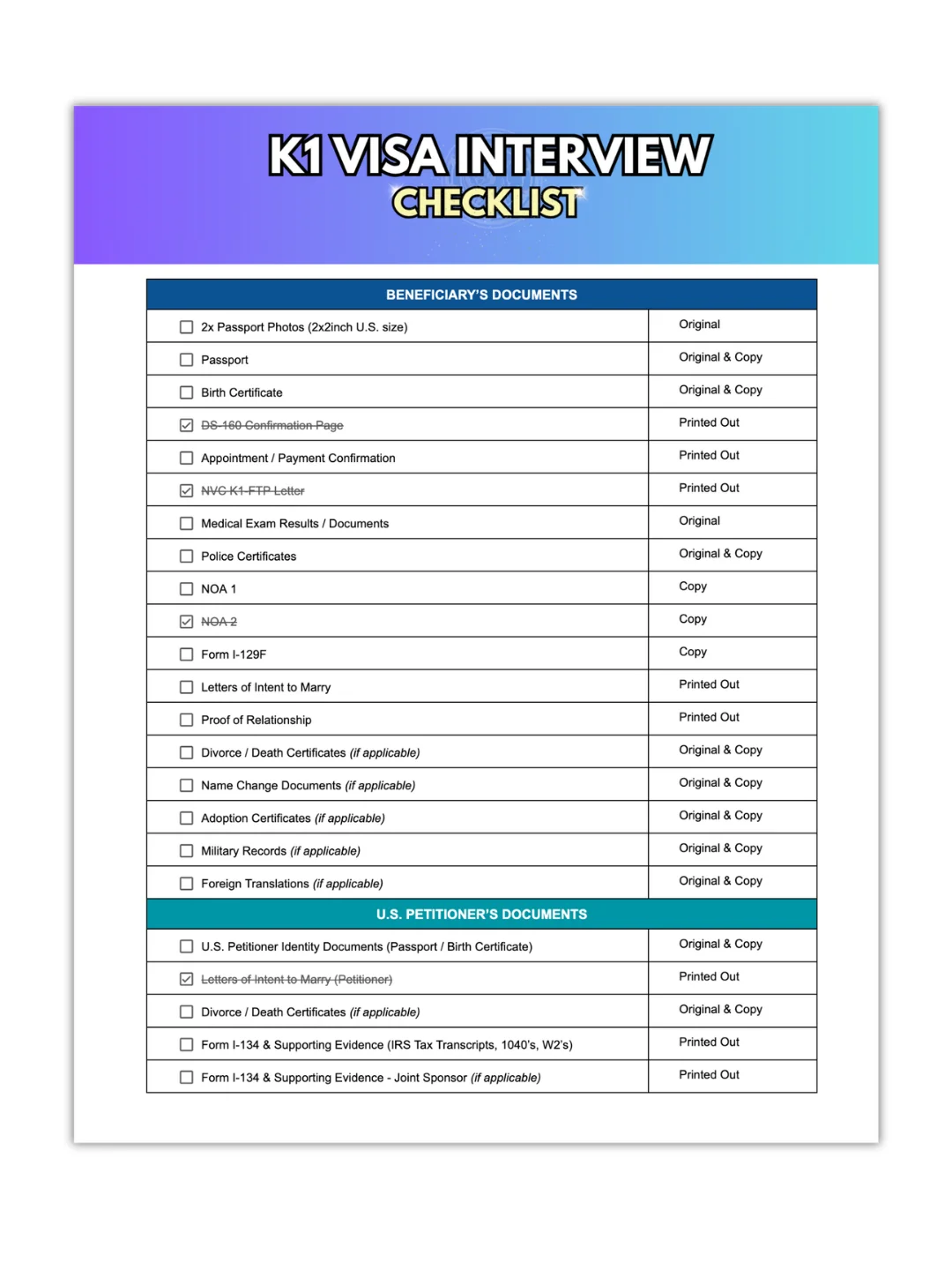 K1 Visa Interview Checklist product image (1)