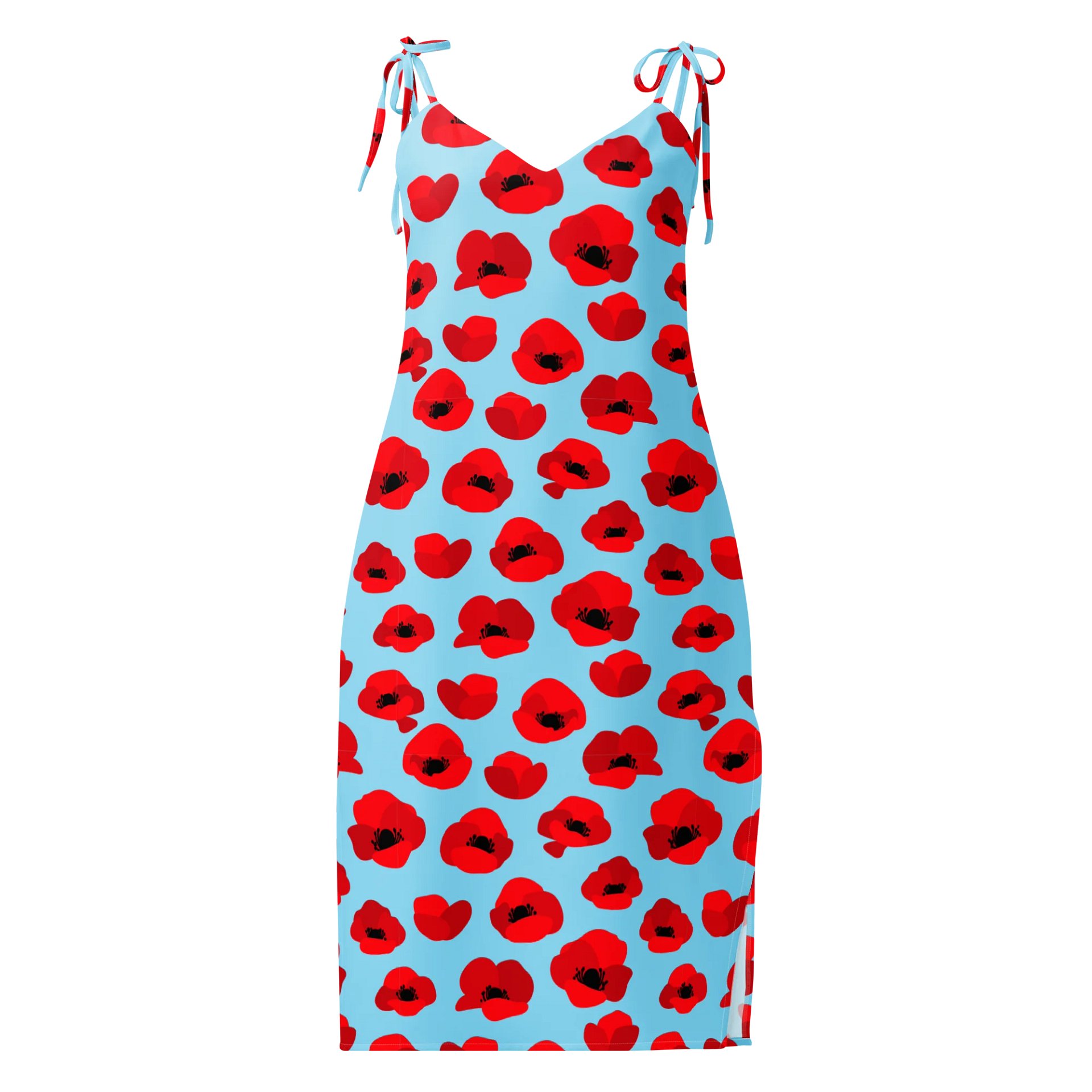 Sky Blue & Red Poppy Slip Dress product image (1)