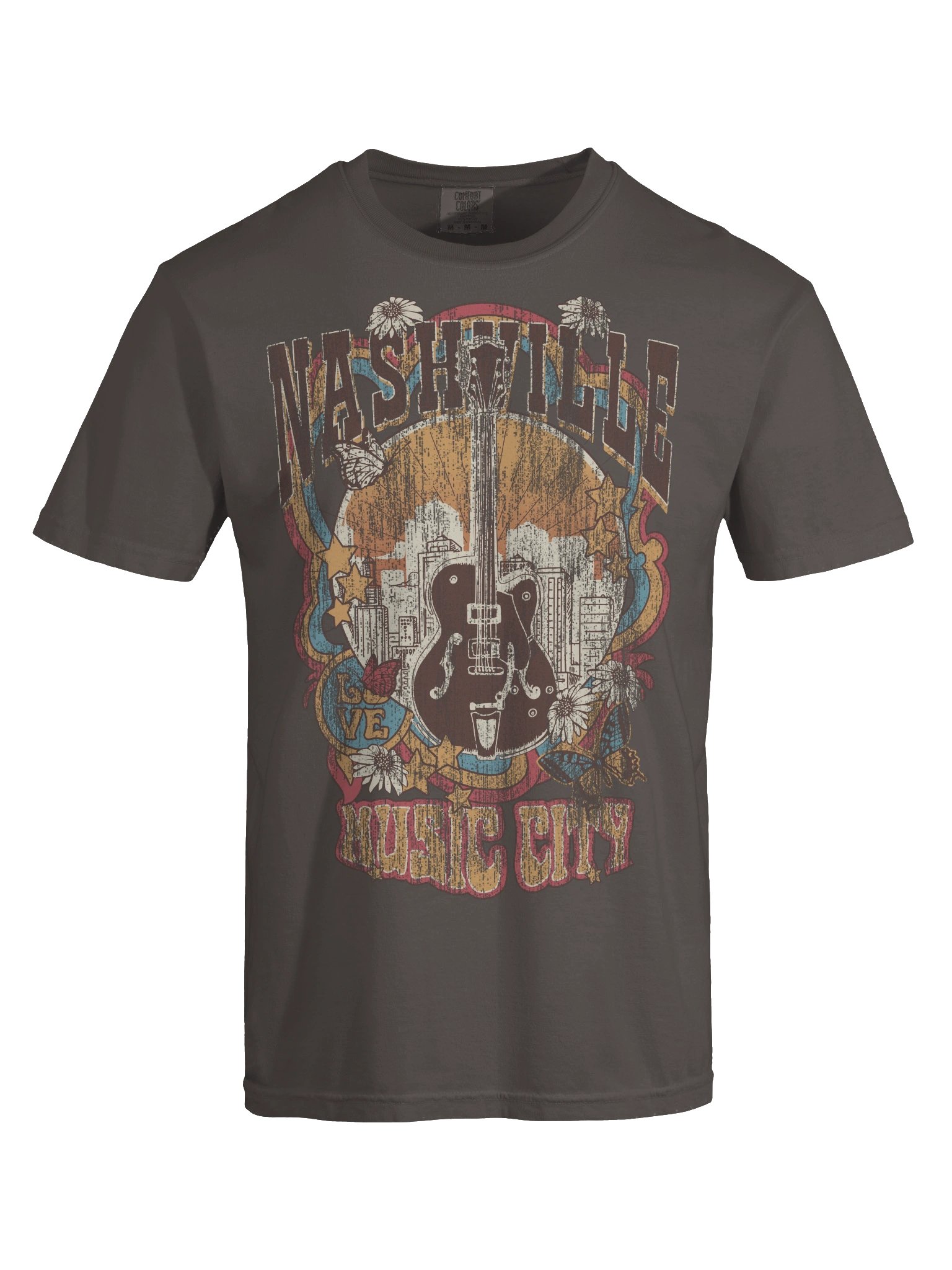 Nashville Music City Retro Guitar Shirt – Vintage Rock & Roll Butterfly Floral Design Tee product image (8)