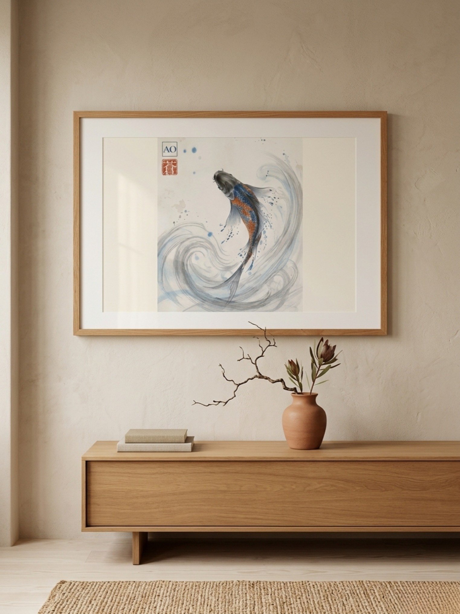 Japanese Ink Art Print | Celestial Koi No.03 | Framed Wall Art - AO Japan Blue product image (5)