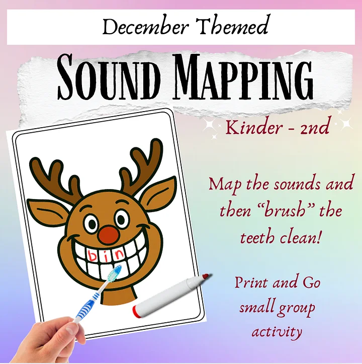 December Phonics & Math Centers – Teeth Elkonin Boxes for Sound Map product image (1)
