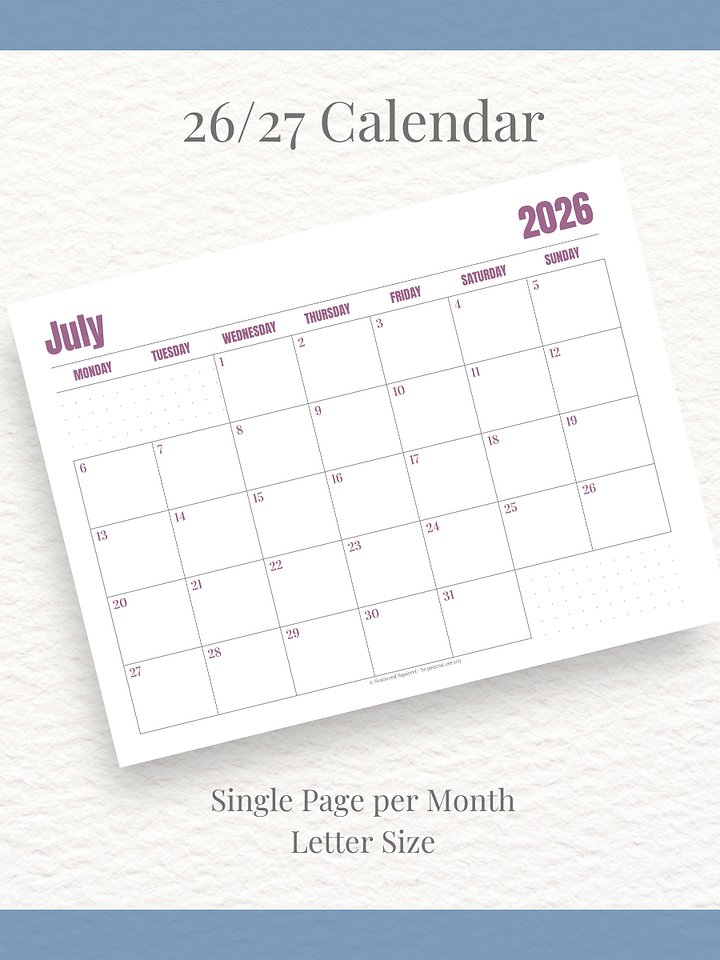 Jewel Tone Quarters - 26/27 Calendar - Single Page per Month - Letter Size product image (1)