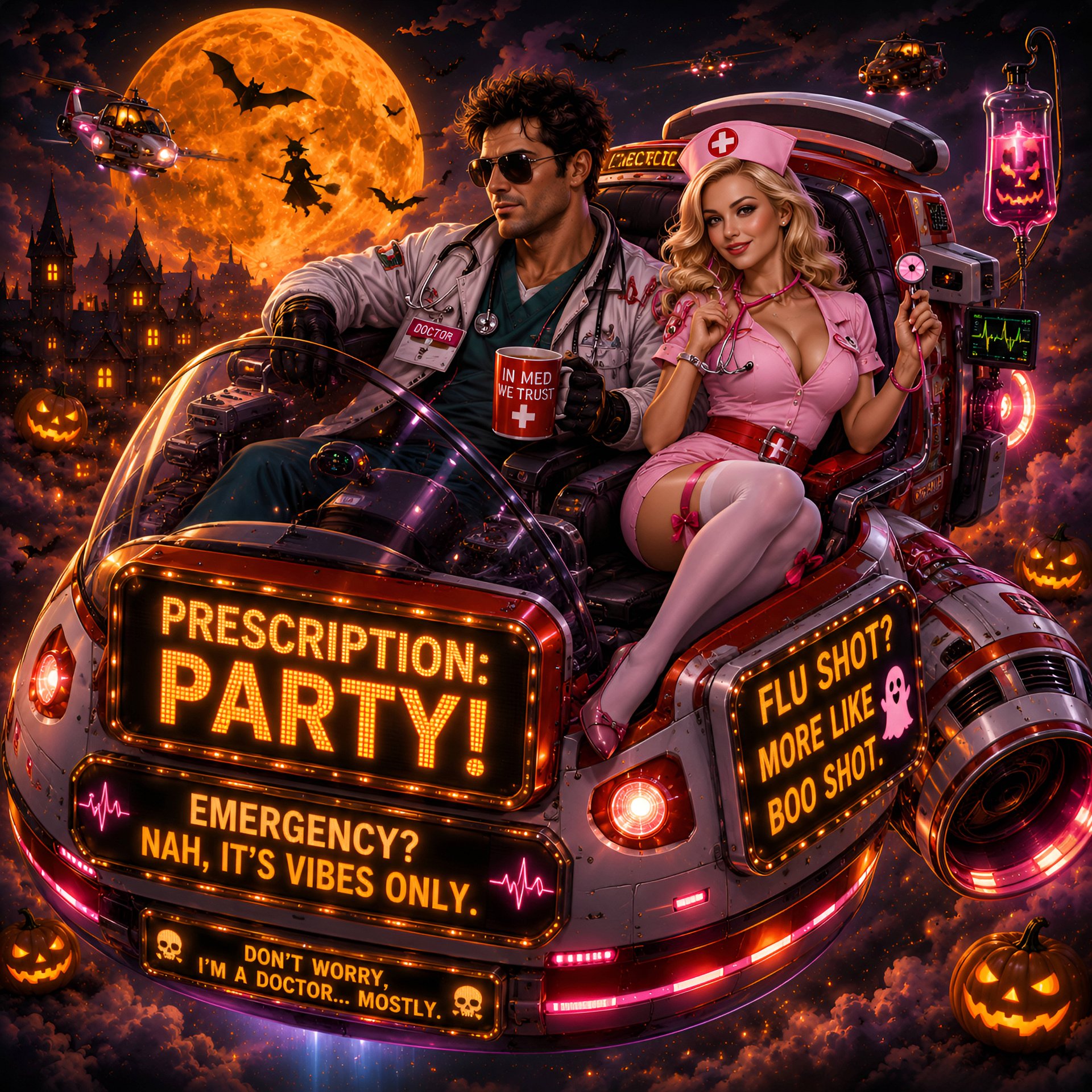 Halloween Doctor & Pink Nurse Hovercraft T-Shirt | Prescription Party product image (2)
