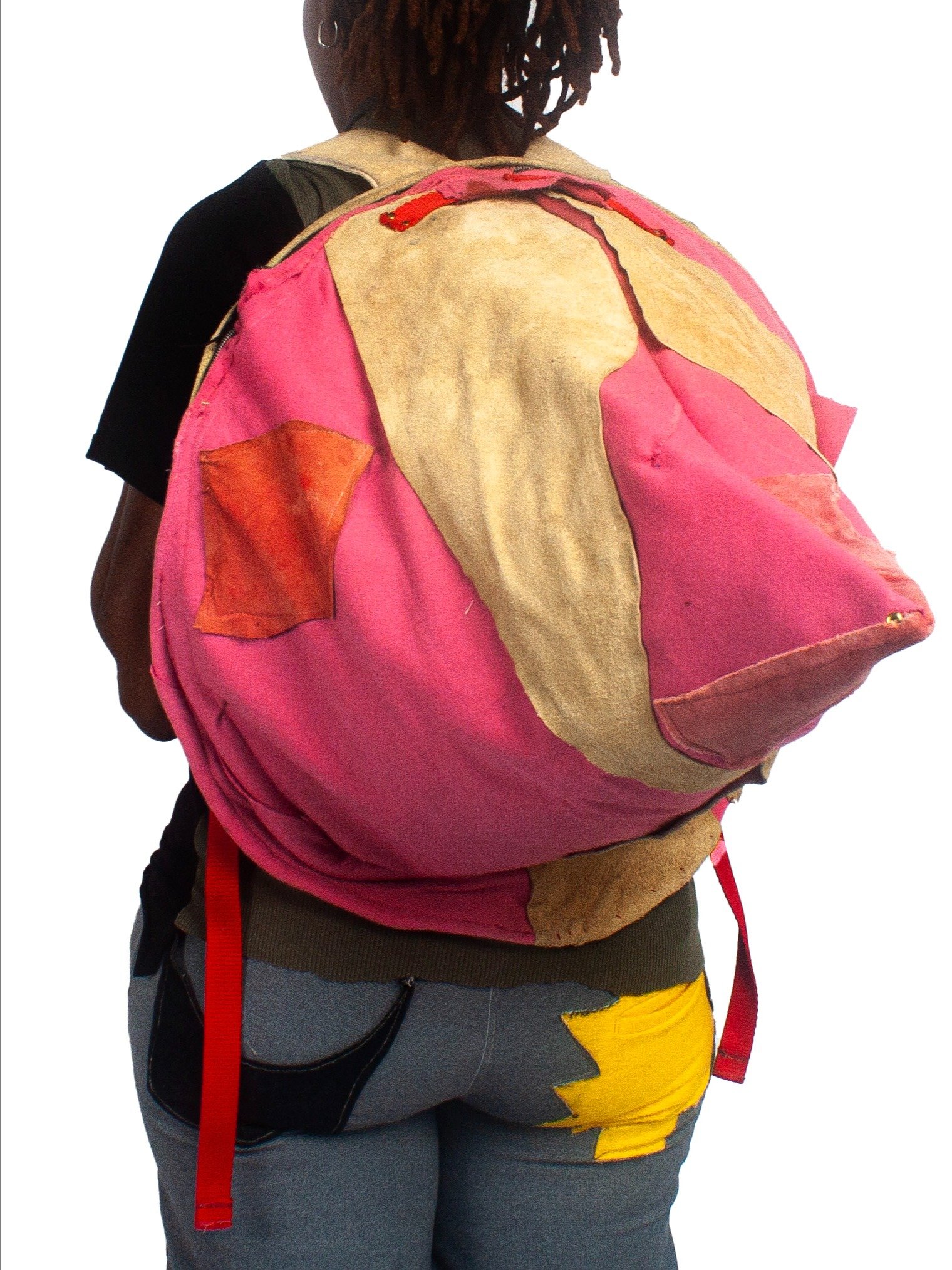 CONE BAG - RIB KNIT PATCHWORK - PINK/CREAM product image (2)