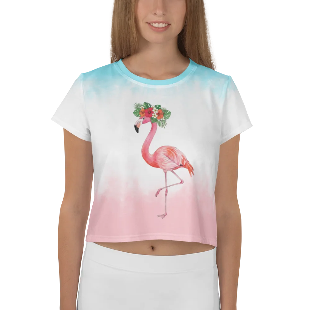 Floral Flamingo Watercolor Crop Tee product image (1)