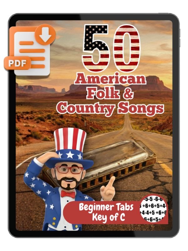 50 American Folk & Country Songs: Easy Harmonica Tabs for Beginners - Key of C (No Music Theory Required) product image (1)