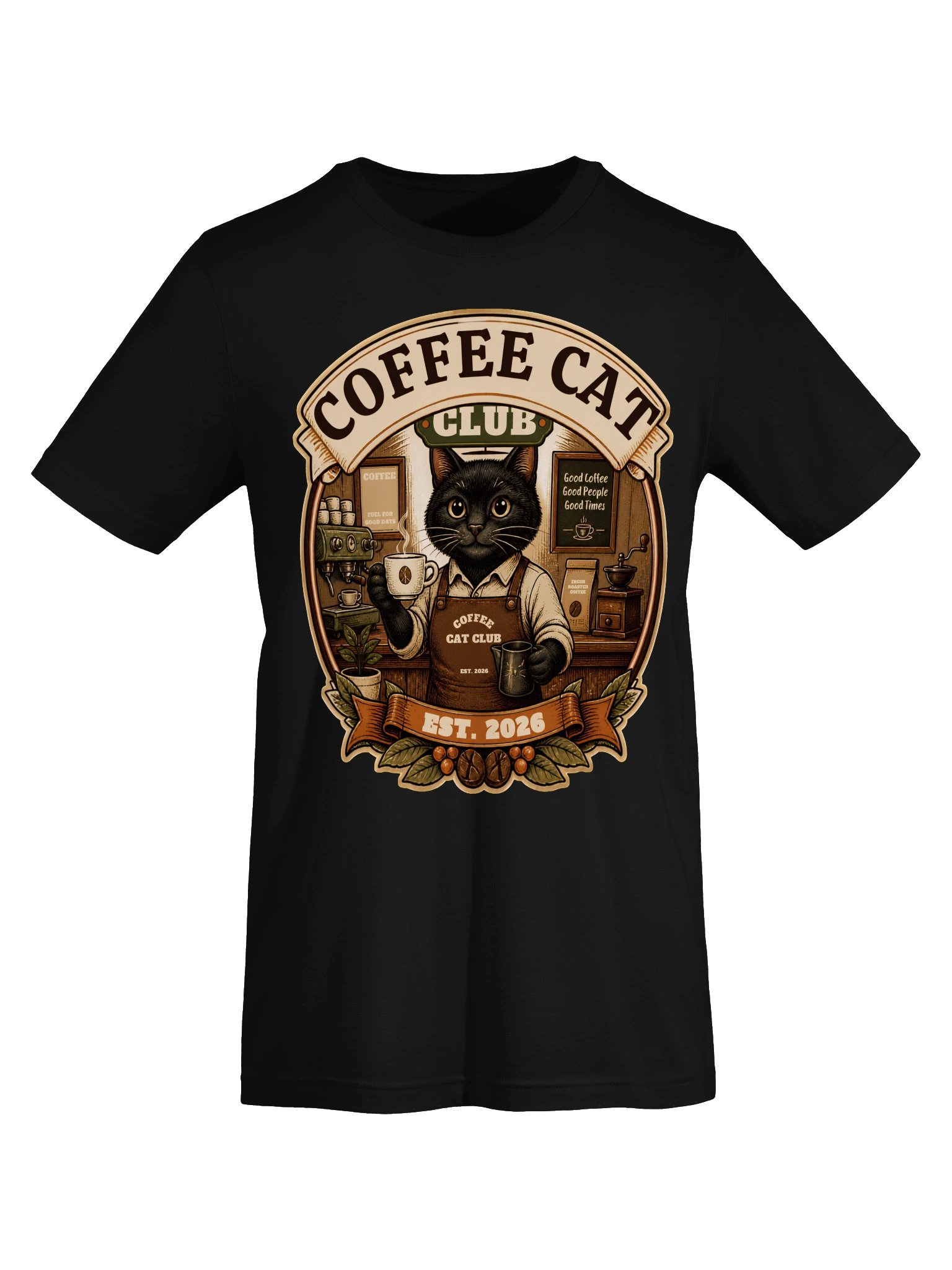 Vintage Coffee Cat Club T-Shirt | Black Cat Coffee Lover Shirt | Retro Cafe Graphic Tee product image (33)
