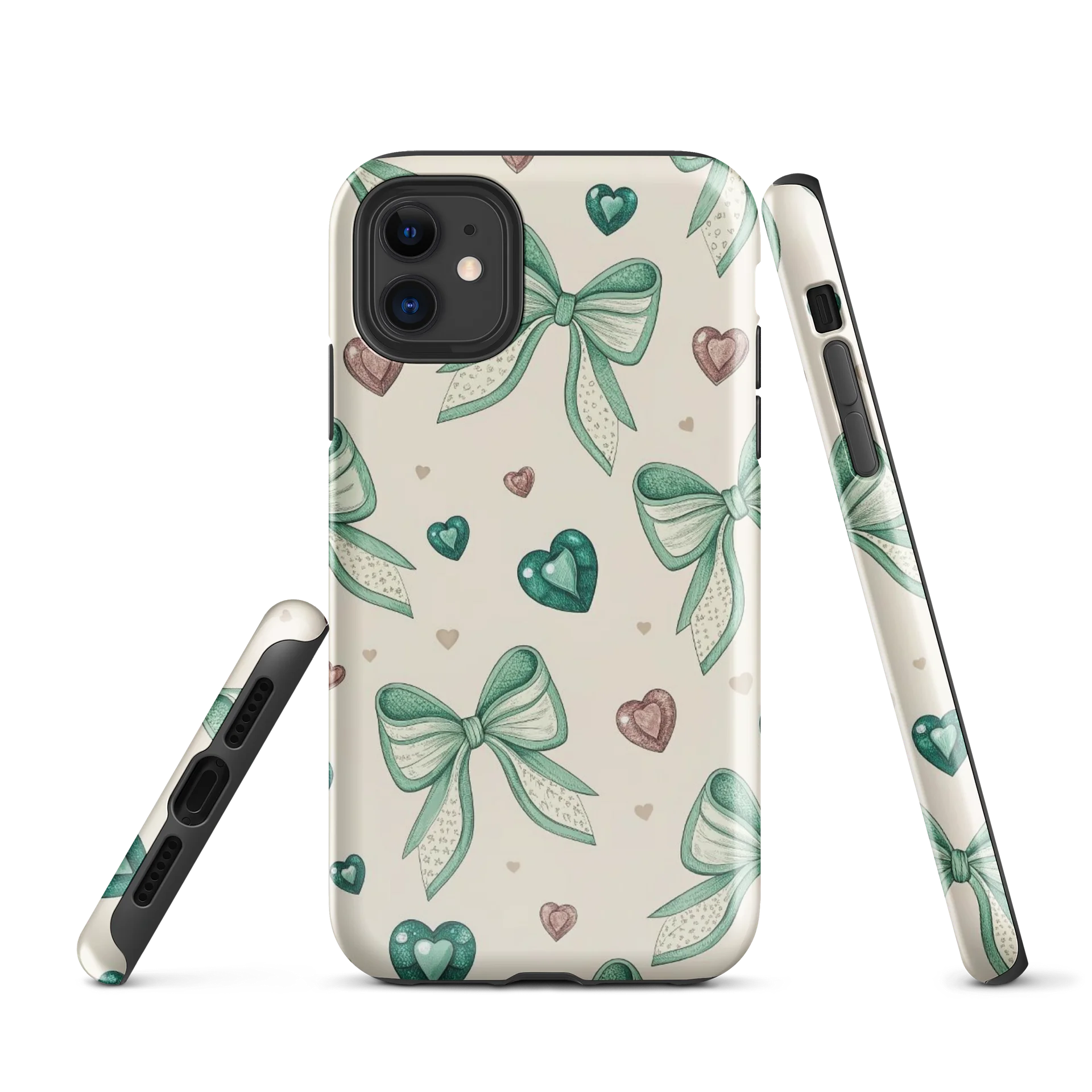 Green Bow Heart Pattern iPhone Tough Case product image (1)
