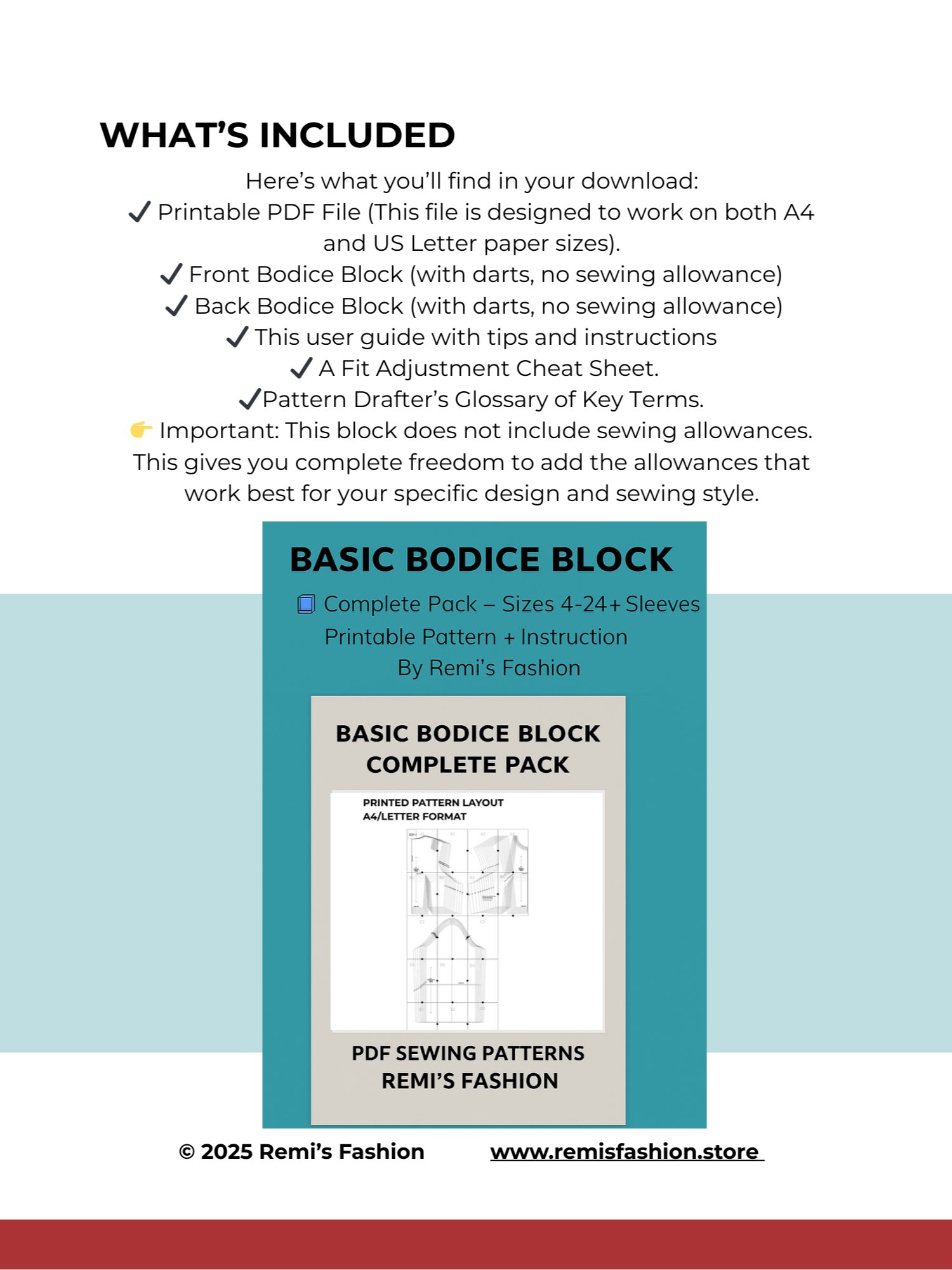 Bodice Block Sewing Pattern Bundle – UK Sizes 4–24 (PDF) product image (3)