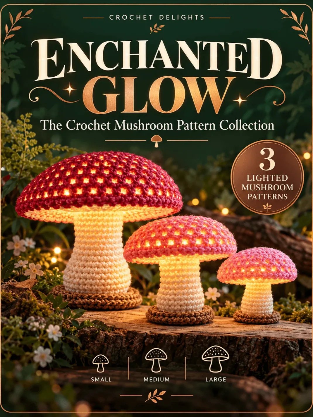 Lighted Crochet Mushroom Patterns PDF – 3 Sizes | Enchanted Glow product image (1)