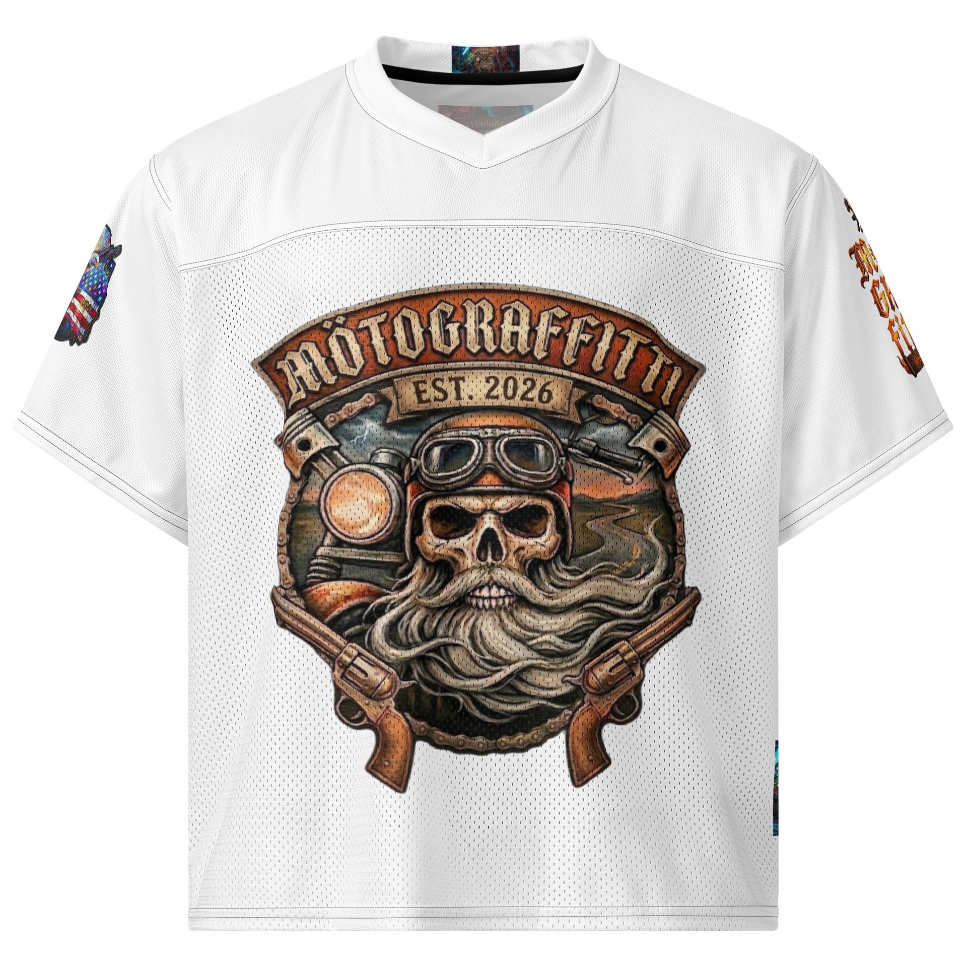 MötoGraffitti MotoMan White Football Jersey product image (1)