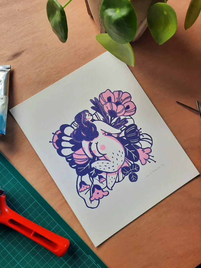 Flower Girl Lino Print A4 product image (2)