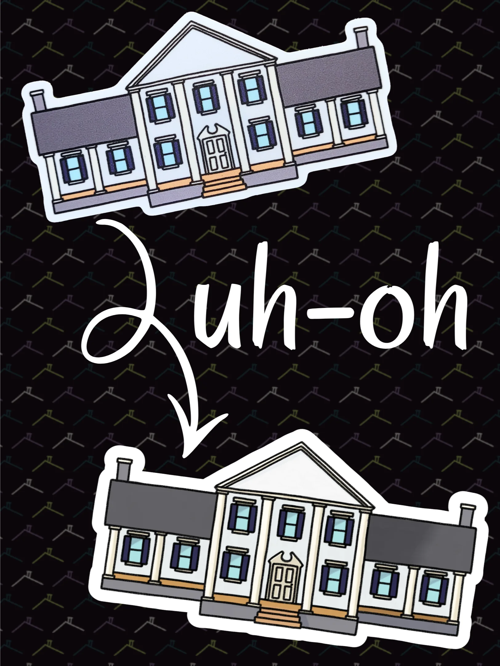 !! DICOUNTED MISPRINT !! Greek Revival Silly Little House 10 Sticker Sheet product image (1)