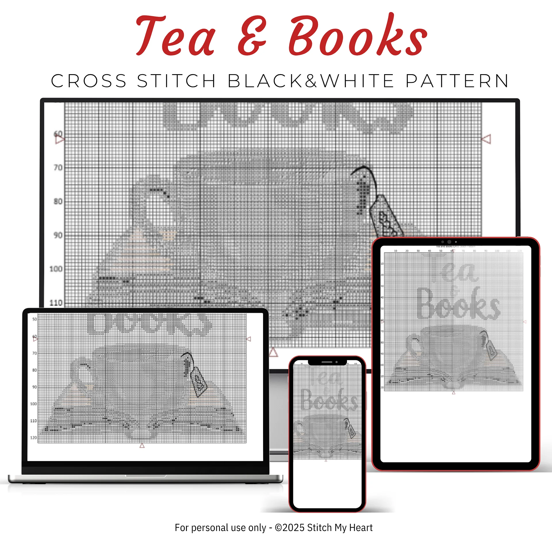 Tea and Books Cross Stitch Pattern product image (4)