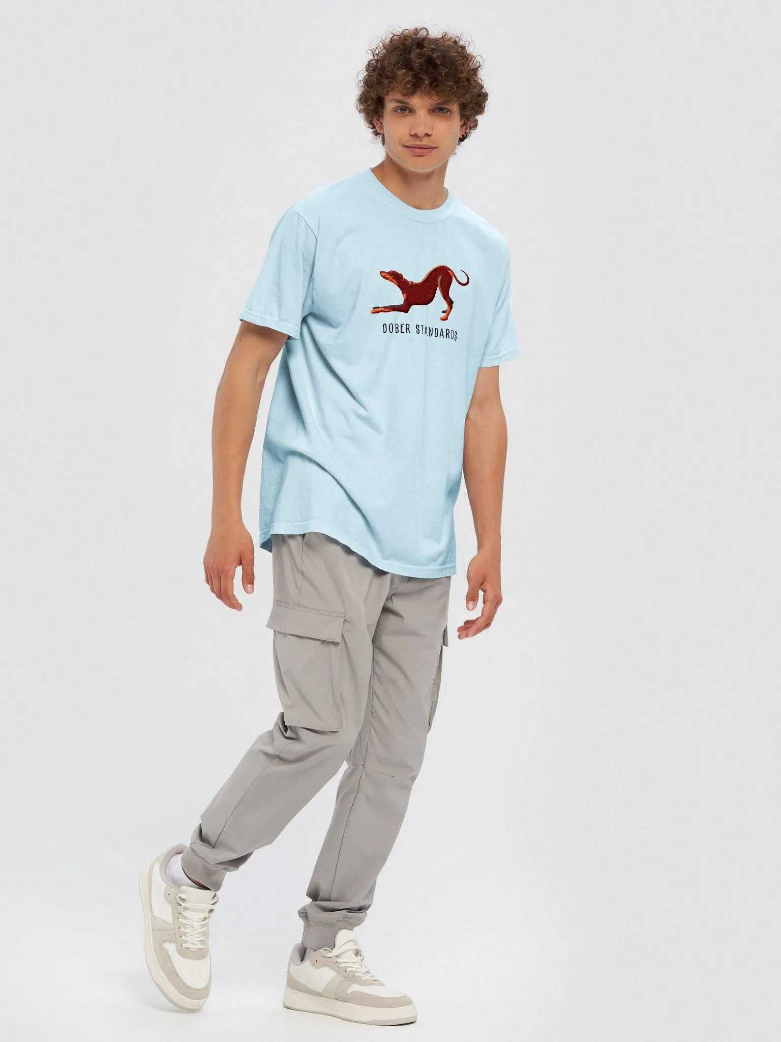 Dober Standards T-Shirt(Embroidered) of a Doberman Pinscher(Red - Full Tail & Ears) product image (10)