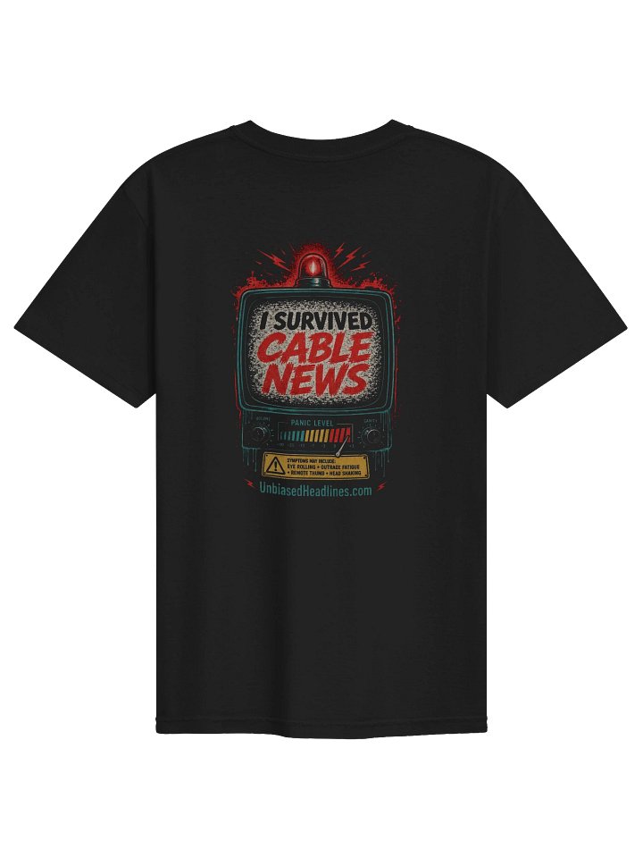 I Survived Cable News TV Panic-Meter Tee - Back Print with Pocket Logo product image (2)