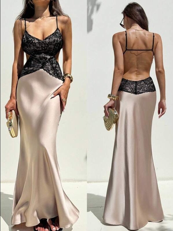 Elegant Contrast Lace Mermaid Hem Cami Dress, Casual & Party Wear,Summer Dresses For Women product image (1)