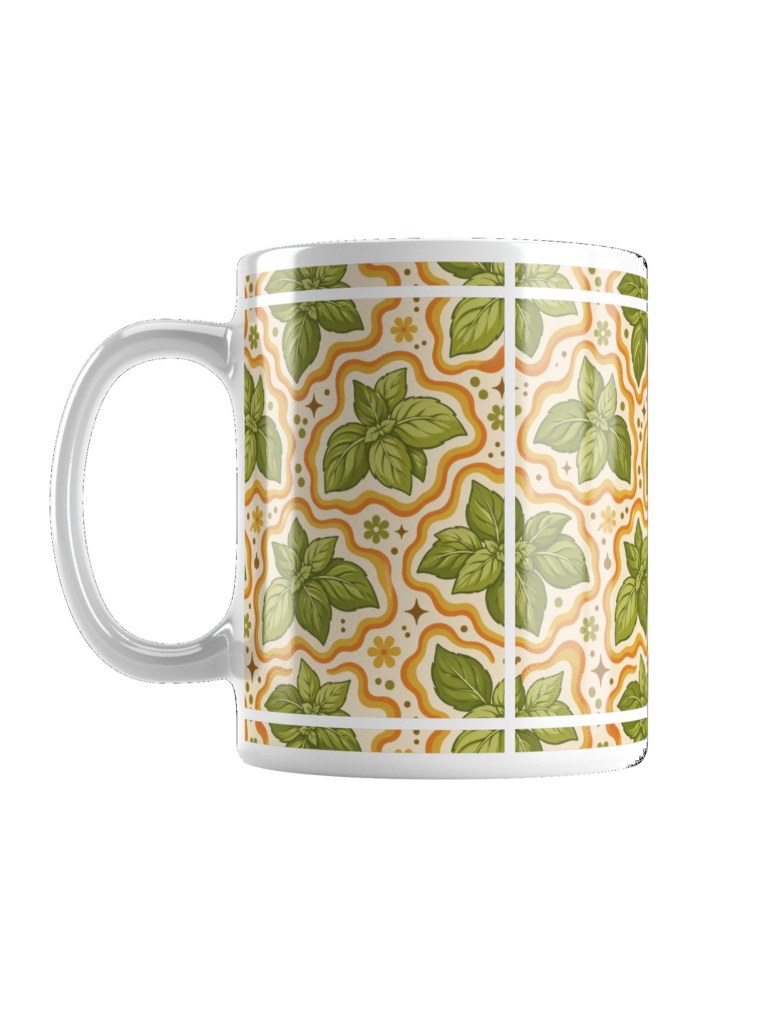 Retro Basil Leaf Pattern Ceramic Mug product image (1)