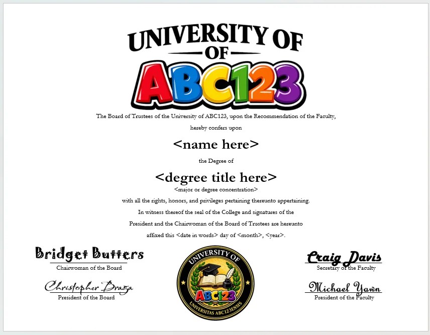 University of ABC123 degree parchment product image (1)