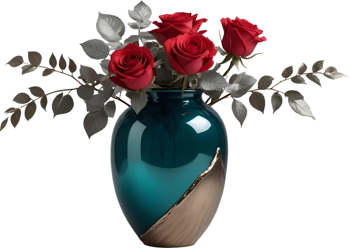 Elegant Teal Vase with Red Roses - PNG product image (1)