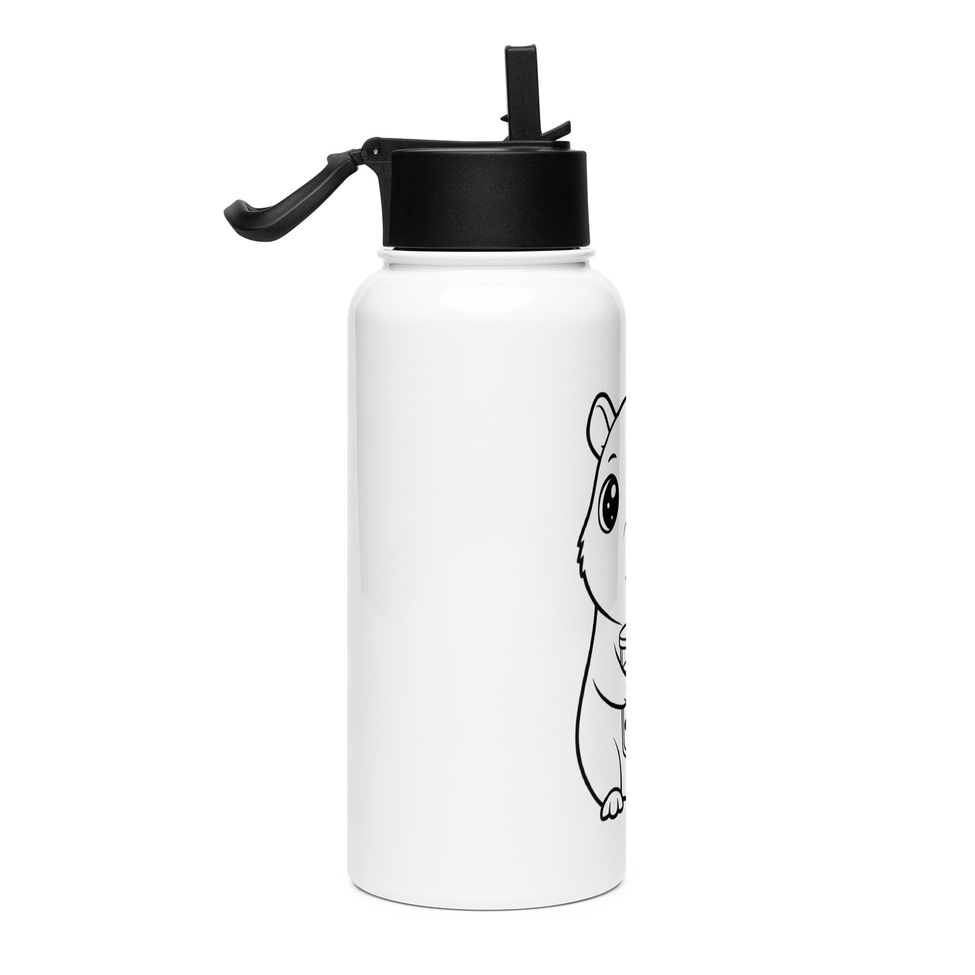 Cute Capybara Bubble Tea Design Insulated Water Bottle 32oz Gift for Kawaii Style Animal Lovers Line Art Illustration product image (5)