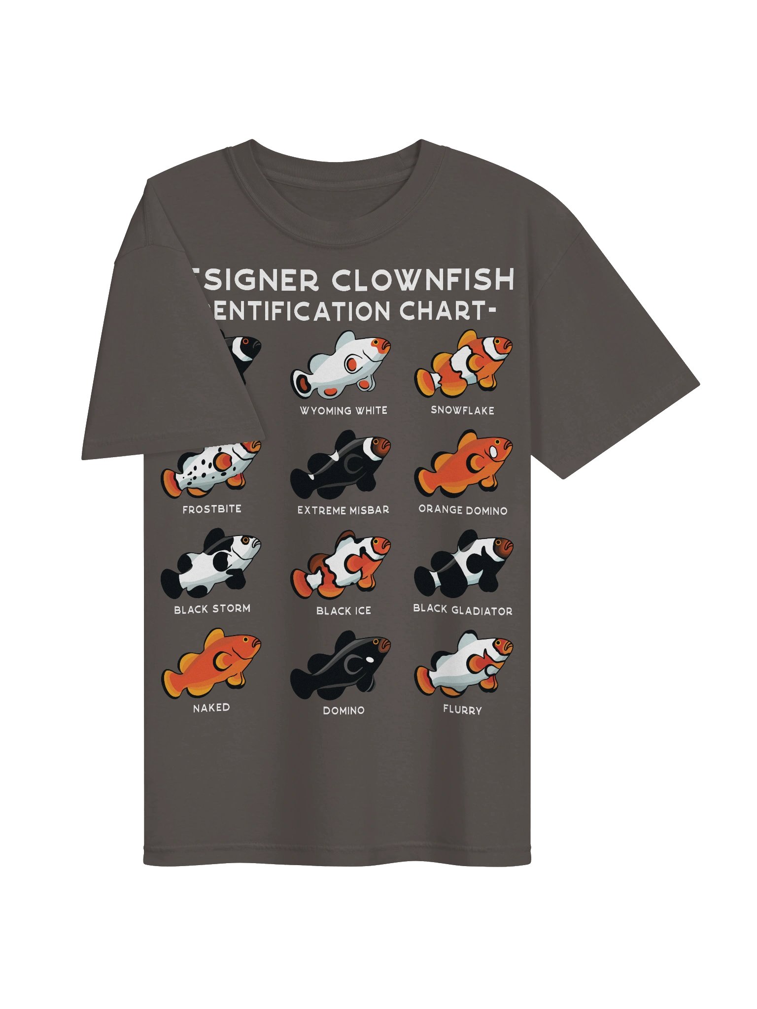Designer Clownfish Identification Chart T-Shirt for Reef Aquarium Lovers product image (7)