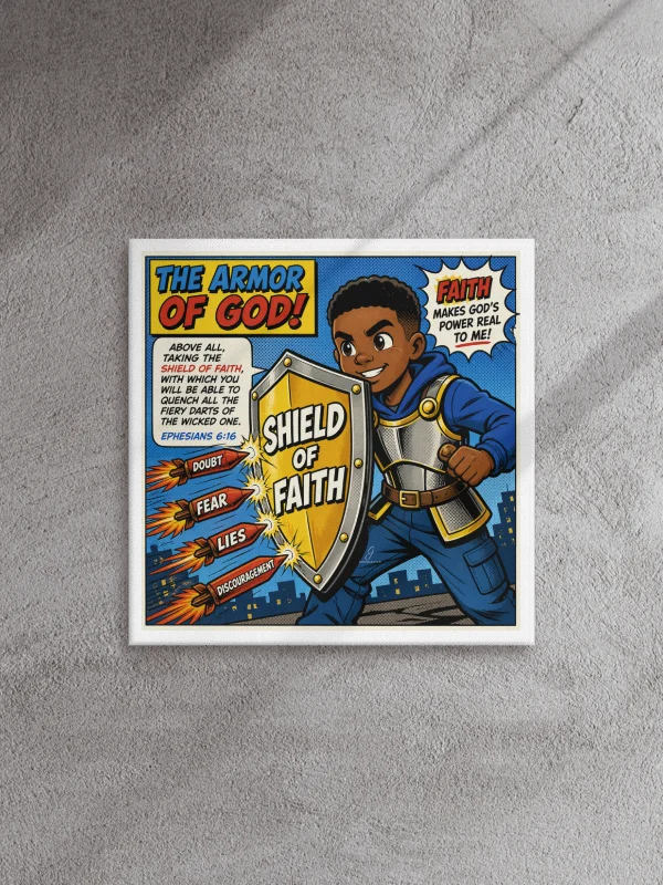Shield of Faith – Armor of God Comic Canvas (16″×16″) product image (2)