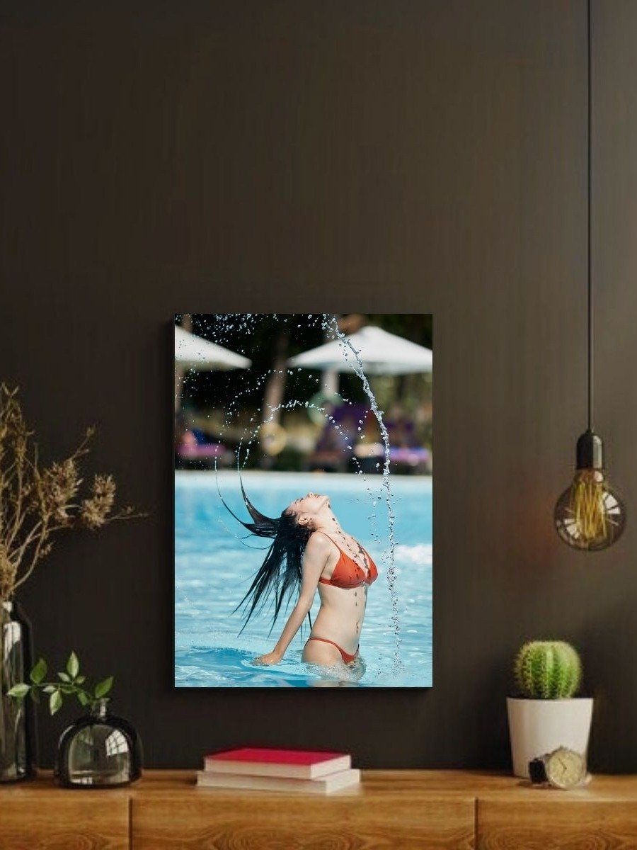 Red Bikini Pool Splash – Glossy 8x10 Metal Print product image (2)