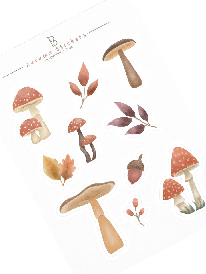 The mushroom haven kiss cut sticker sheet. Cozy cottagecore fall stickers for journals, laptops & gifts product image (1)