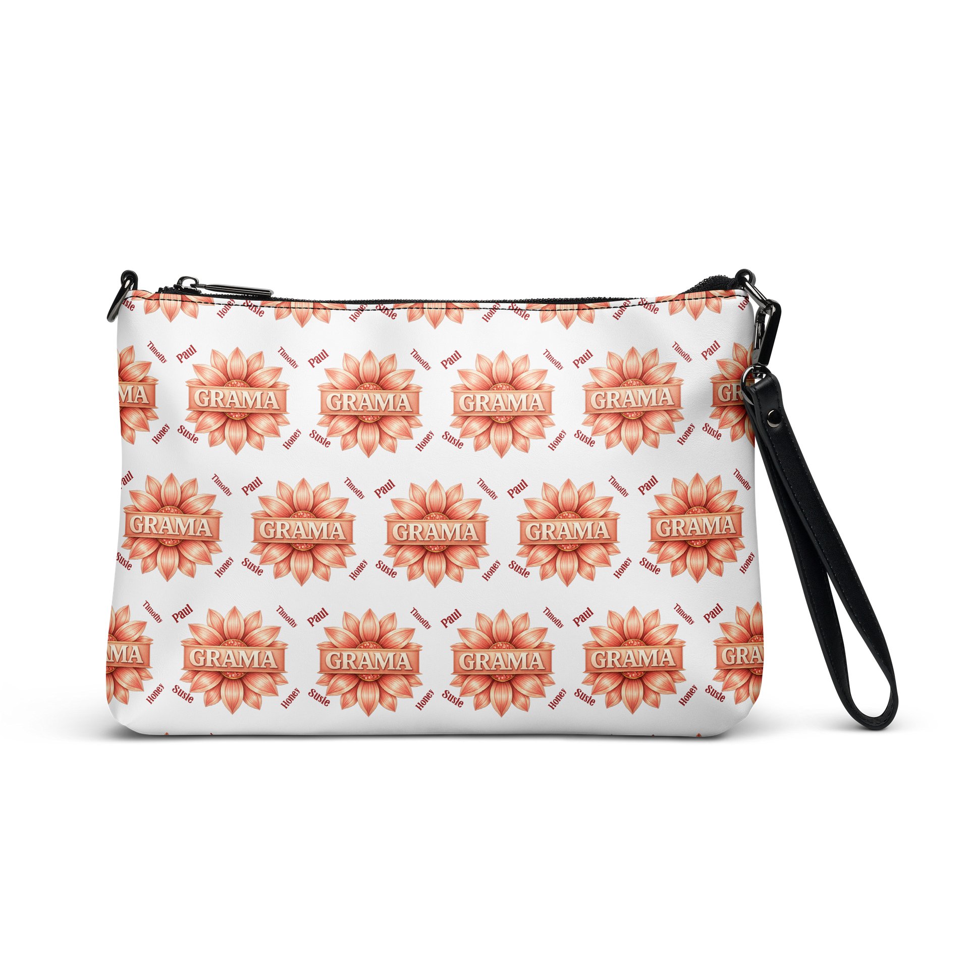 ✨ Personalized Grama Blossom Crossbody Bag | Custom Floral Grid Purse, Faux Leather All-Over Print Gift for Mom & Grandma product image (1)