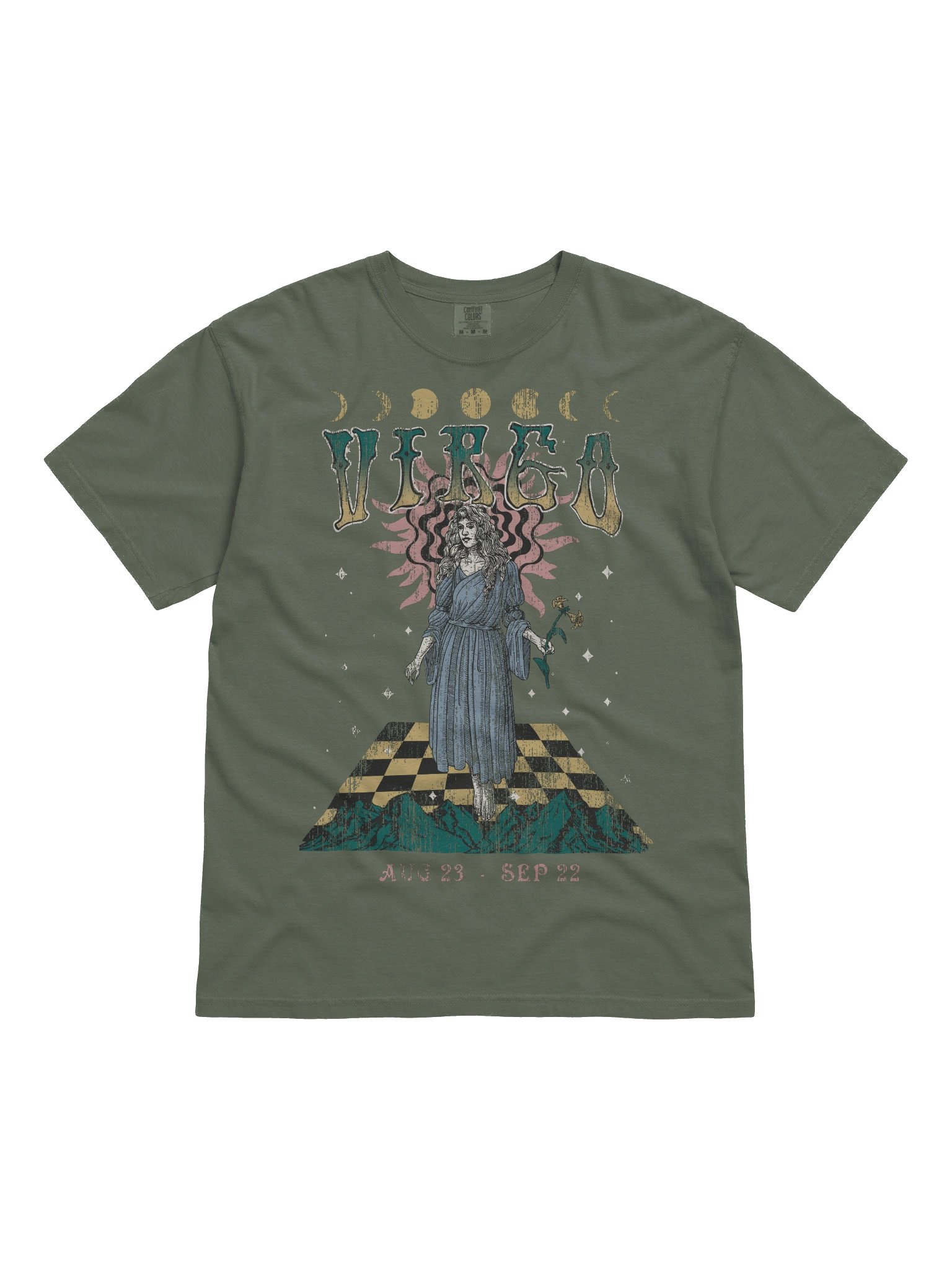 Virgo Zodiac Shirt – Vintage Maiden Astrology Graphic Tee (Aug 23 – Sep 22) Celestial Horoscope Design product image (81)