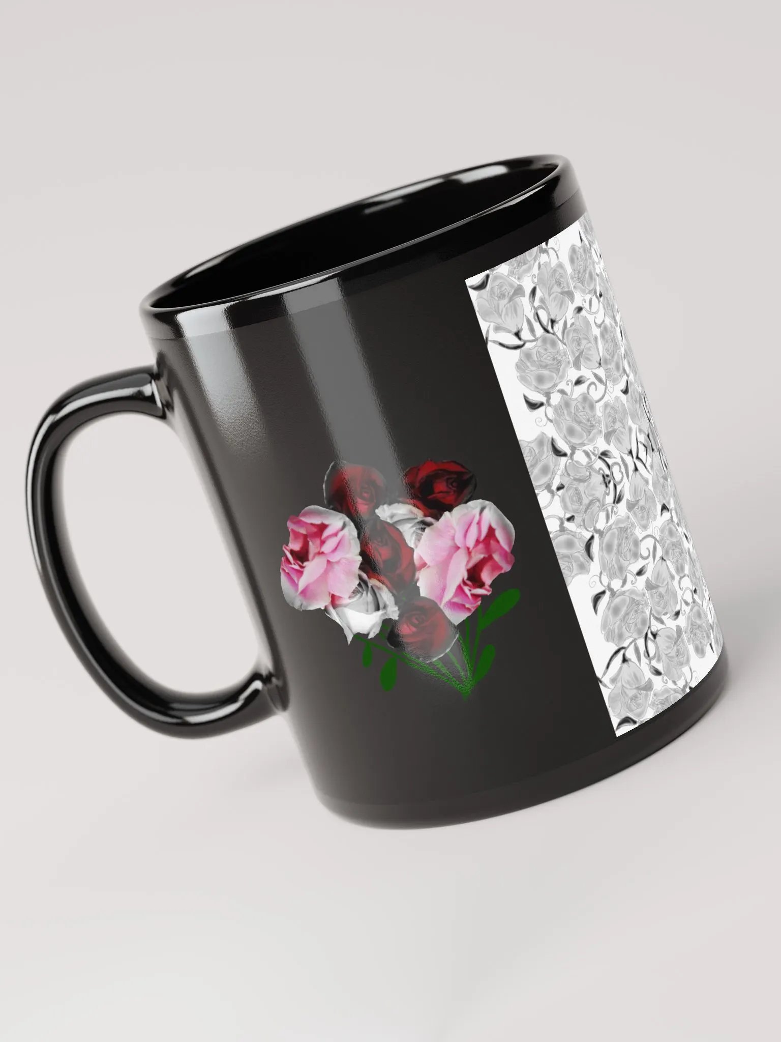 Gray Roses Rose Bouquet Black Coffee Mug product image (6)