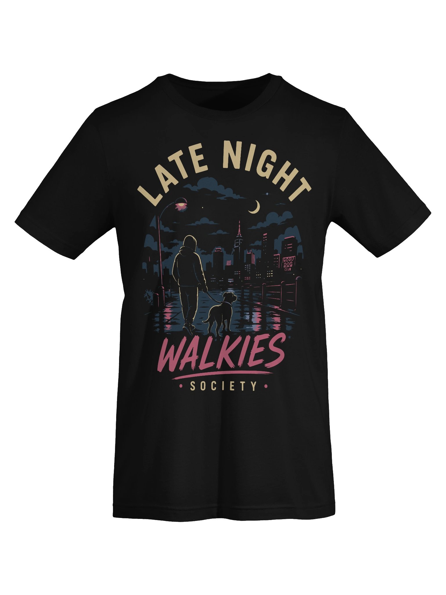 Late Night Walkies Society T-Shirt | Funny Dog Walking Shirt for Pet Lovers, Night Walk Dog Tee product image (7)
