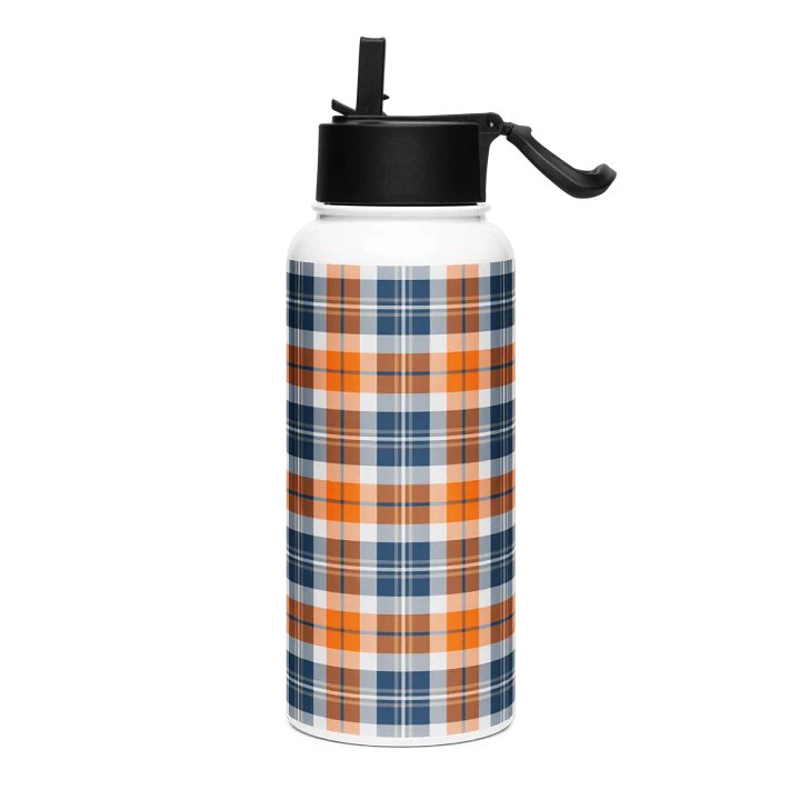Orange and Blue Sporty Plaid Water Bottle product image (2)