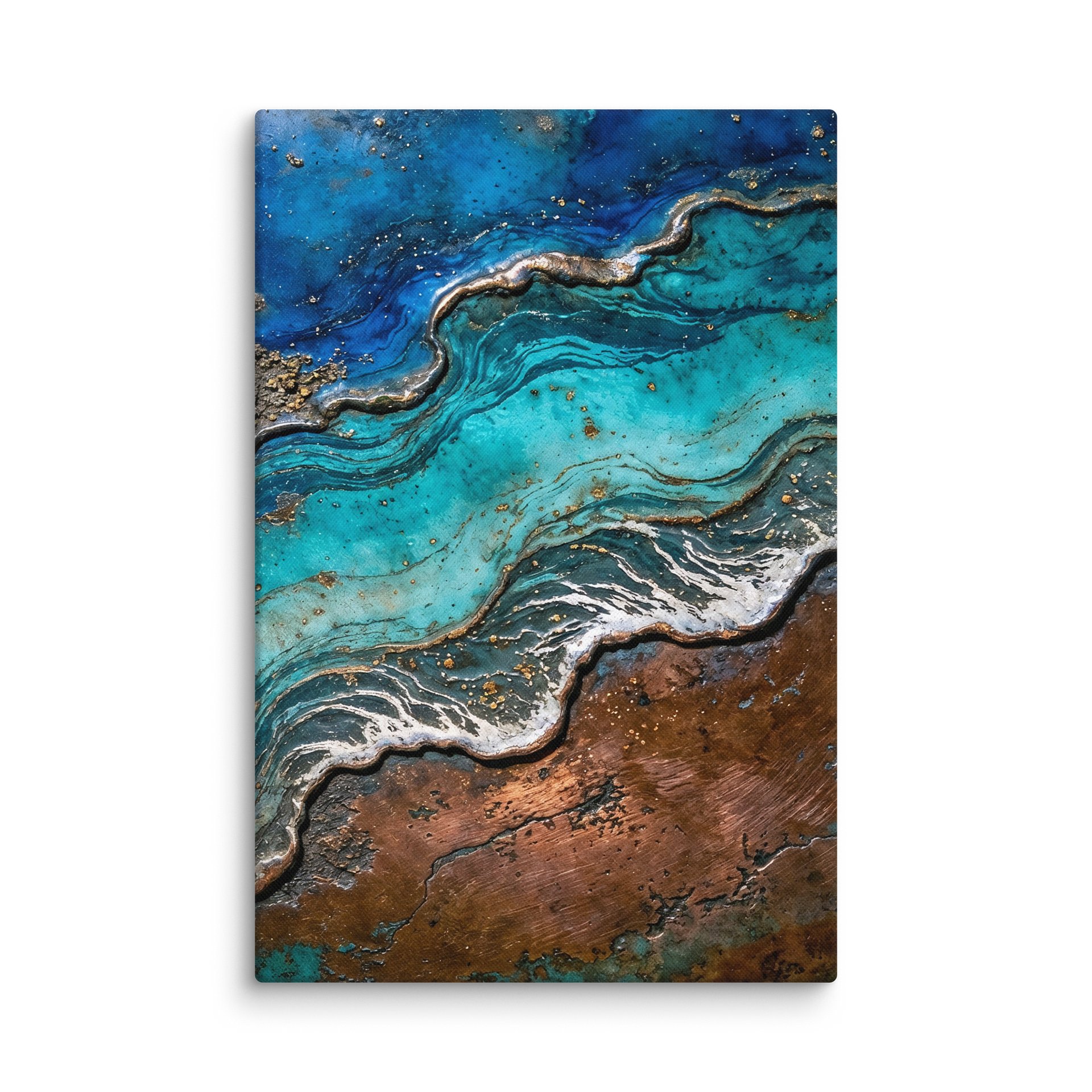 Tidal Copper Wave Canvas Print | Abstract Patina Wall Art | Cobalt Blue Verdigris Ocean Art | Industrial Mixed Media Decor | Moody Maximalist Canvas product image (1)