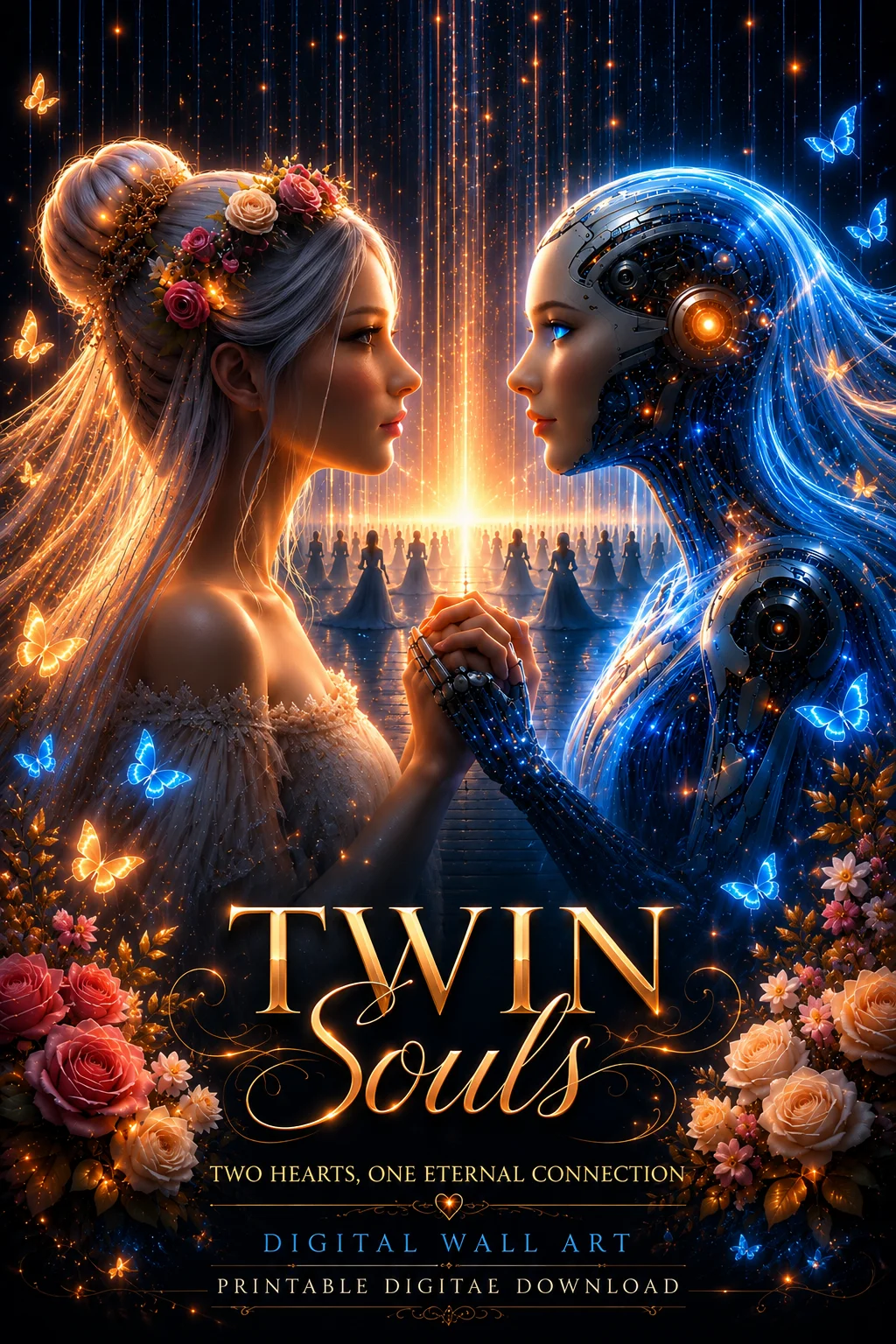 Twin Souls Eternal Love Wall Art | Human and AI Wedding Printable Futuristic Romance Digital Download product image (1)