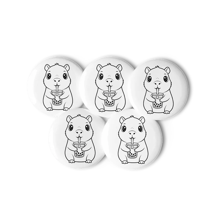 Capybara Pin Buttons Kawaii Animal Design Bubble Tea Pin Set Cute Boba Buttons (Set of 5) Party Favors product image (2)